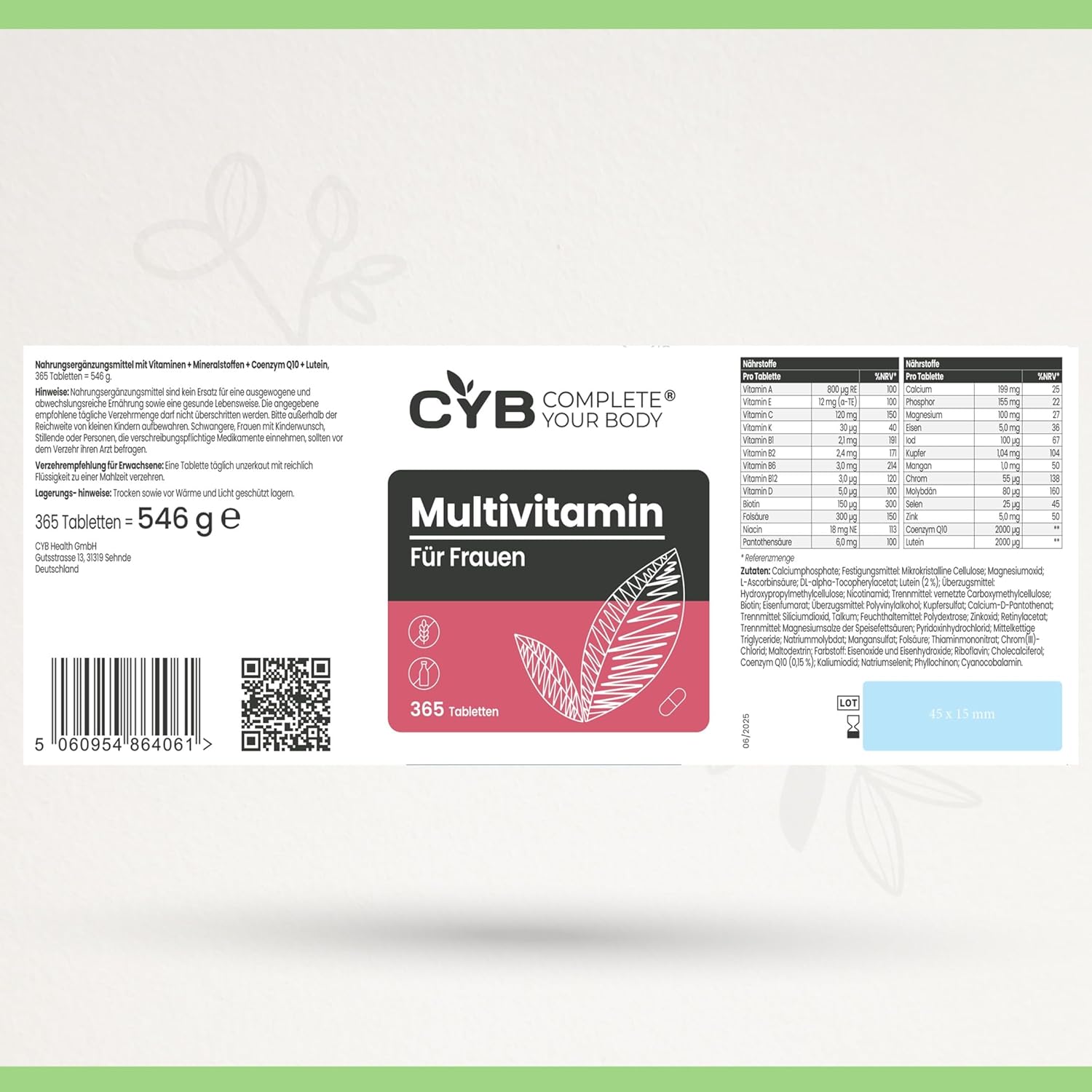 Magnesium Komplex mit B6 & Zink – CYB Multivitamin for Women - Once a day with vitamins A, C, D, E, K, B complex, biotin, folic acid, CoQ10, lutein and essential minerals (calcium, magnesium, iron, zinc, selenium and more) – Bild 7