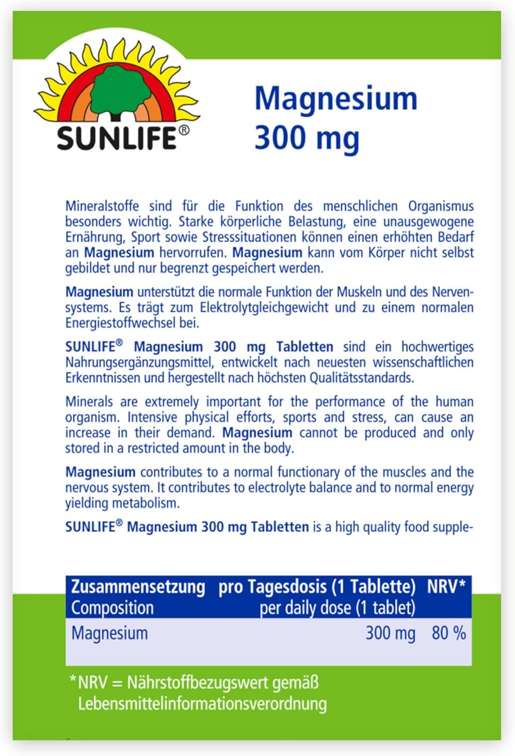 Magnesium 250 mg – Sunlife Magnesium Tablets 300 mg 150 Tablets – Bild 10