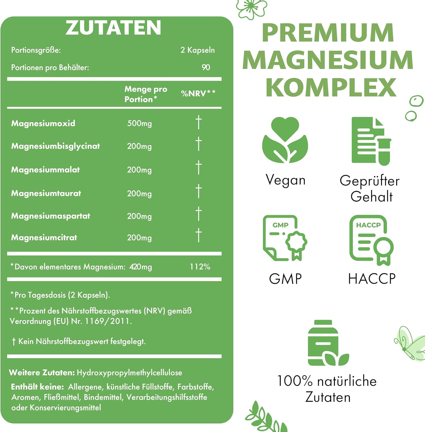 Magnesium 400 mg – Magnesium Complex 6-1 1500 mg Daily | 400 mg Elemental Magnesium | Oxide, Bisglycinate, Malate, Taurate, Citrate & Aspartate | 180 Vegan Capsules | High Dose & High Bioavailability – Bild 9