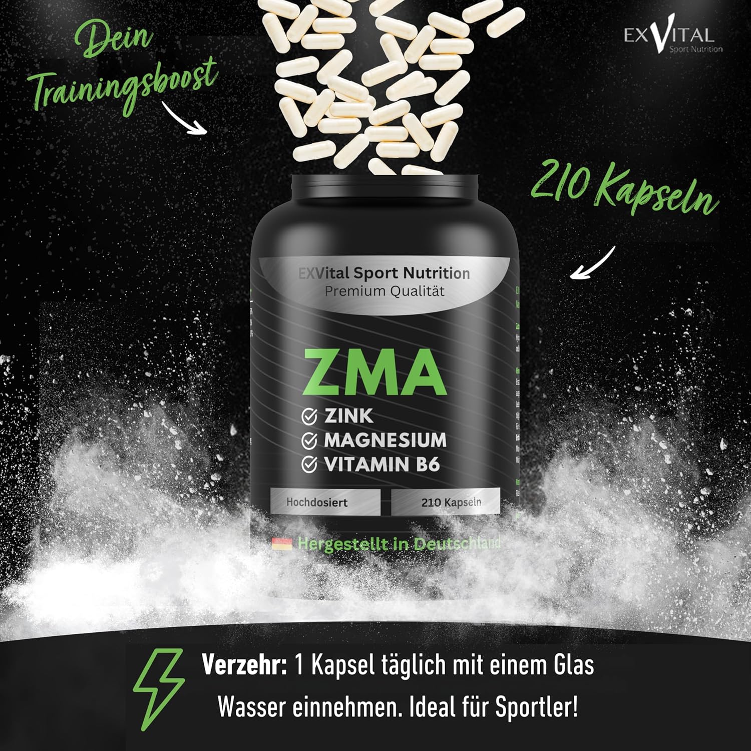 Magnesium Komplex mit B6 & Zink – ZMA Giga Caps, Magnesium, Zinc & Vitamin B6 Complex - 210 Capsules, 190 mg Magnesium per Capsule, Immune System, Electrolytes & Muscle Function, Vegan & Laboratory Tested – Bild 3