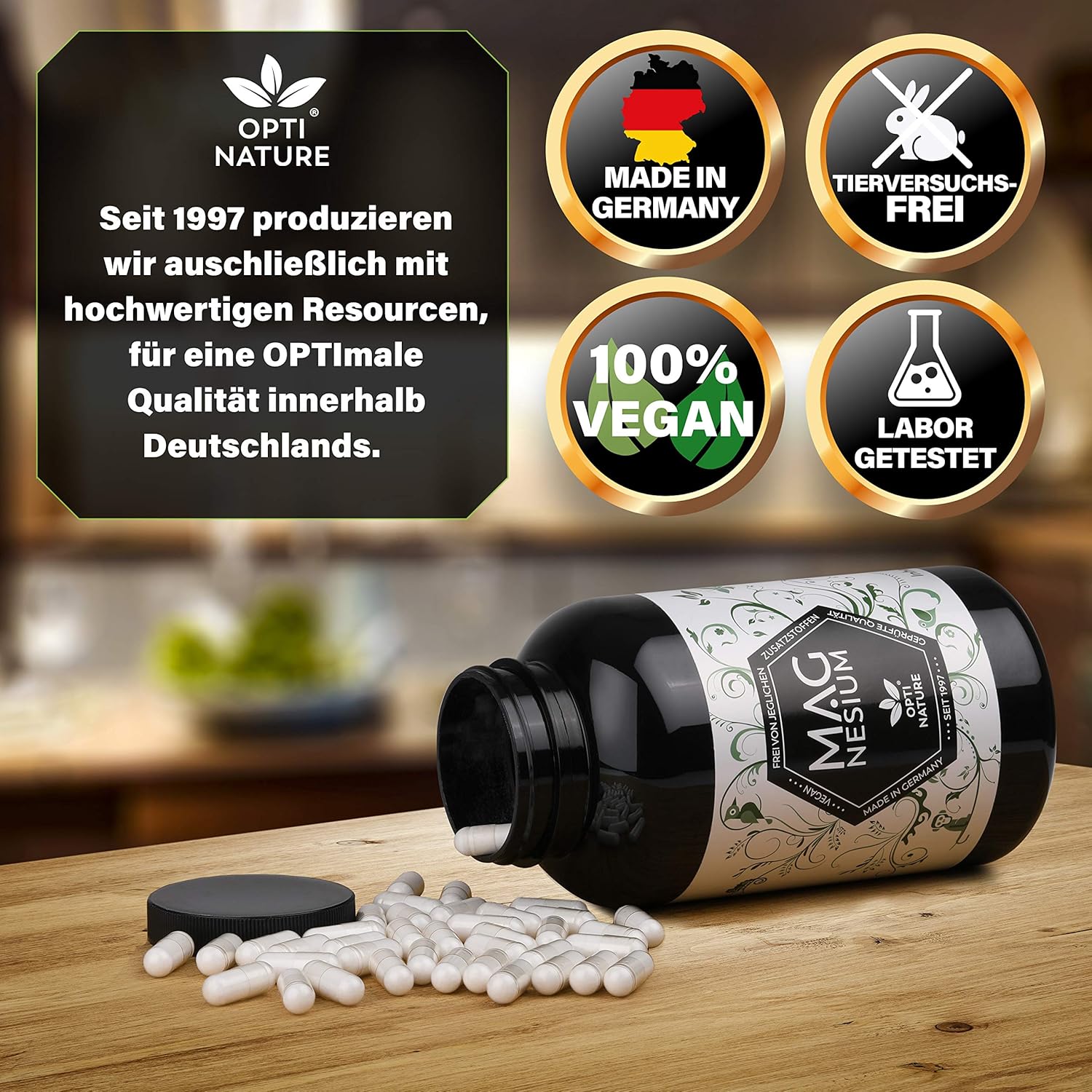 Magnesium 400 mg – 365 High Dose Magnesium Capsules 400 mg Vegan, Made in Germany and Certified Since 1997 OPTI NATURE – Bild 2