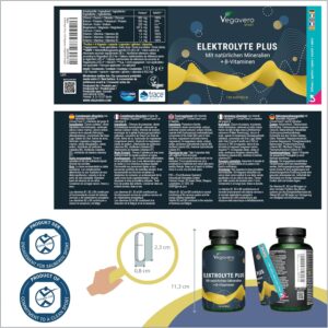 Magnesium Komplex mit B6 & Zink – Electrolyte Plus 1872 mg | Magnesium, Calcium, Potassium, Sodium, Chloride + B Vitamins | Natural Sources: ConcenTrace & Aquamine | Vegan & No Additives | Vegavero | 120 Capsules