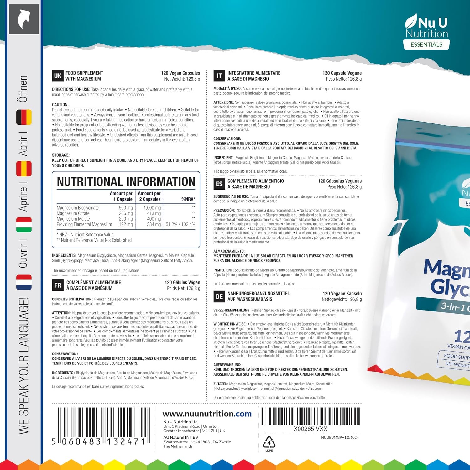 Magnesium Komplex mit B6 & Zink – Magnesium Glycinate 3-in-1 Complex 1813 mg - 120 Vegan Capsules - Triple High Absorption Bisglycinate, Citrate & Malate - 384 mg Elemental Magnesium - Nu U Nutrition – Bild 9