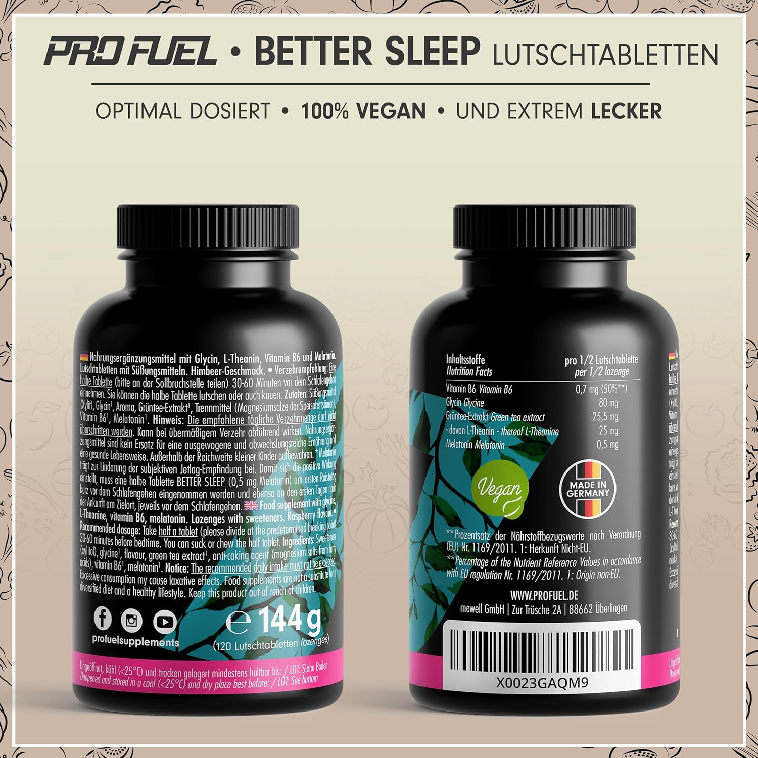 Schlaf-Magnesium mit Melatonin – Natürlich einschlafen & durchschlafen – Melatonin Lozenges, 120 x Delicious Raspberry Flavour, Optimal High Dose, with Bioactive Melatonin, L-Theanine, Glycine and Vitamin B6, Sugar-Free, 100% Vegan, Supply for 8 Months – Bild 6