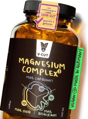 Magnesium Komplex mit B6 & Zink – Vcut Magnesium Complex Tablets - Made of 3 Quality Compounds - Bisglycinate, Carbonate, Oxide - 400 mg Elementary Magnesium - Vegan - High Dose - Laboratory Tested - Made in Germany