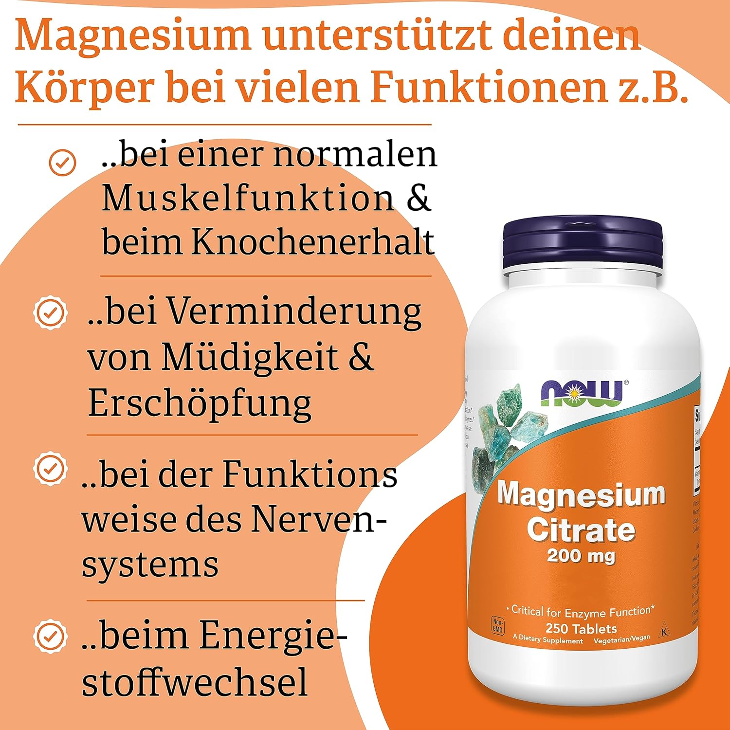 Schlaf-Magnesium mit Melatonin – Natürlich einschlafen & durchschlafen – Now Foods, Magnesium Citrate, 200 mg, 250 Vegan Tablets, Laboratory Tested, Minerals, Gluten Free, Soy Free, Vegetarian – Bild 4
