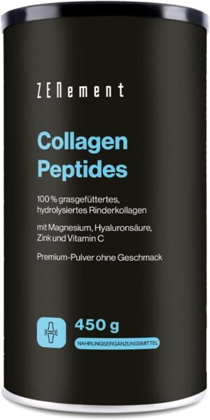 Magnesium Komplex mit B6 & Zink โ Hydrolyzed Collagen Peptides from Pasture Cattle - with Magnesium, Hyaluronic Acid, Zinc and Vitamin C - Tasteless - High Solubility - 450 g