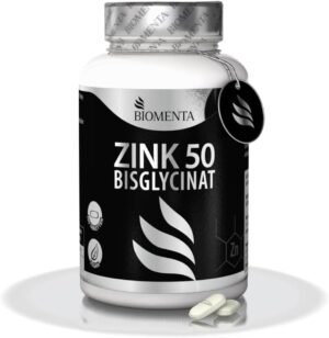 Magnesium Komplex mit B6 & Zink – Biomenta Zinc 50mg | Vegan | 365 Zinc Tray Pill Mind. 1 Year Treatment | 25 mg Zinc per ½ | Zinc High Dose