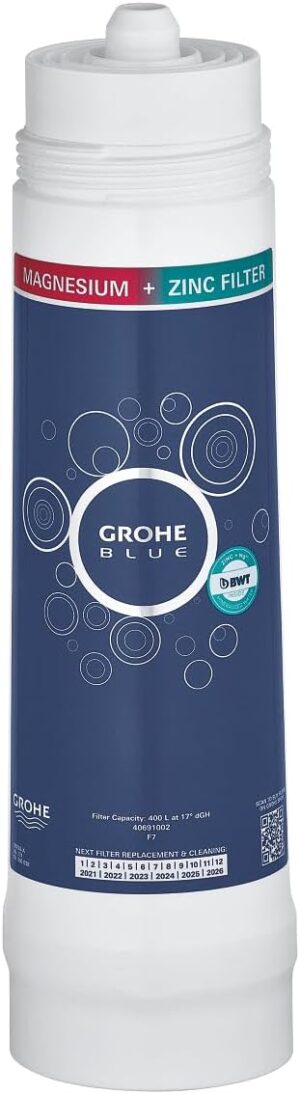 Magnesium Komplex mit B6 & Zink โ GROHE Blue 40691002 Replacement Filter Magnesium + Zinc, 400 L Capacity (Water Filter Adds Water Additionally with Magnesium and Zinc, Against Chlorine, Limescale and Microplastics)