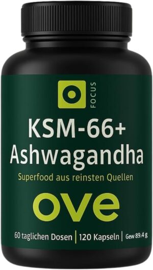 Magnesium Komplex mit B6 & Zink โ Ashwagandha KSM66 Root Extract with Magnesium, Zinc and Vitamin B6 - 120 Vegan Capsules, High Dosage, Organic Quality, Stress Management, 60 Day Supply