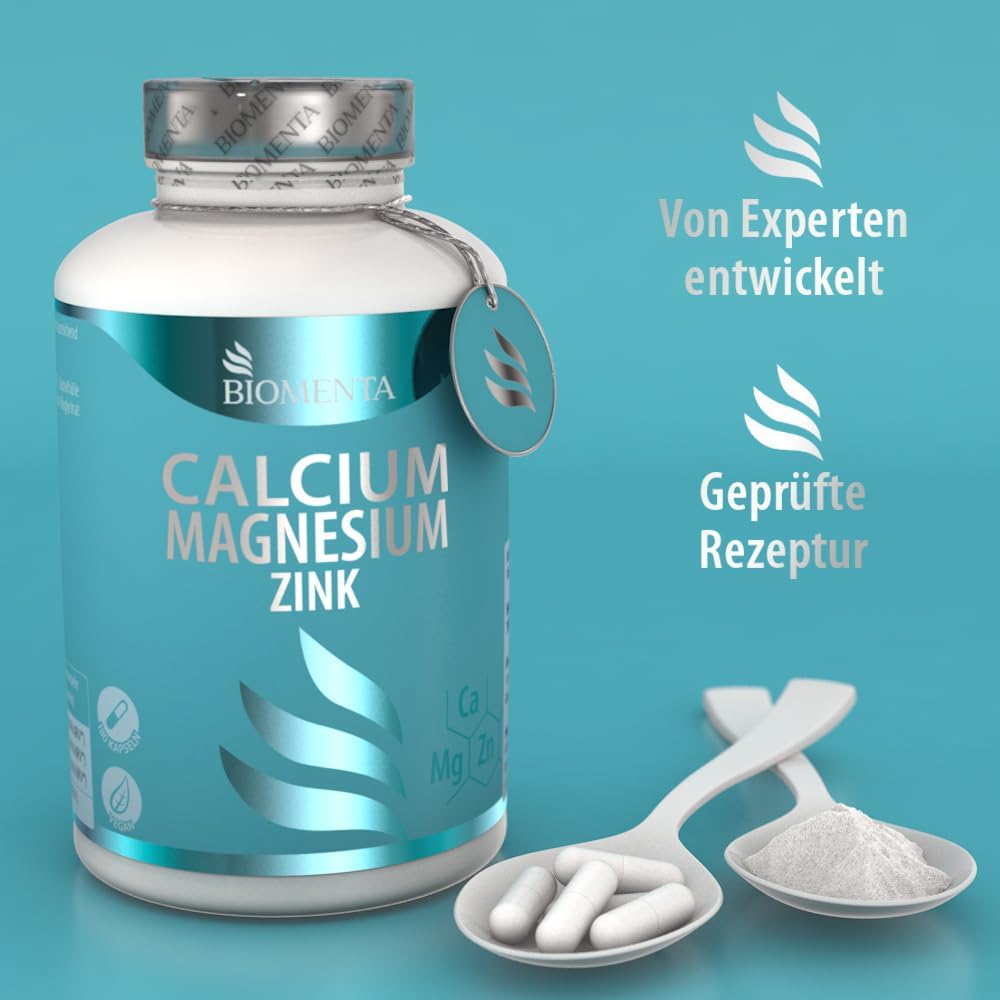 Magnesium Komplex mit B6 & Zink – Biomenta Calcium + Magnesium + Zinc - 180 Capsules - 2 Monthly Treatment – Bild 6