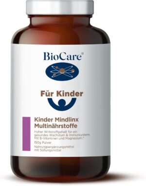 Magnesium Komplex mit B6 & Zink โ BioCare Mindlinx Multinutrient for Children - For Bones & Growth in Children - With Vitamin D, B12, Magnesium, Zinc and Much More - 150 g