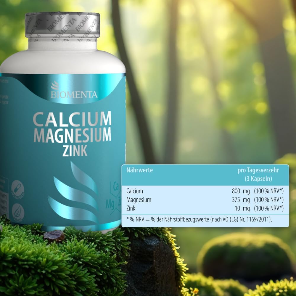 Magnesium Komplex mit B6 & Zink – Biomenta Calcium + Magnesium + Zinc - 180 Capsules - 2 Monthly Treatment – Bild 9