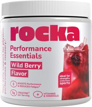 Magnesium Komplex mit B6 & Zink โ Rocka Nutrition Performance Essentials Multi-Nutrient Mix with Creatine, Ashwagandha, Nitrate, Magnesium, Iron & Zinc, Vegan Performance & Recovery Supplement, 100% Flavour, 275 g (Wild Berry)