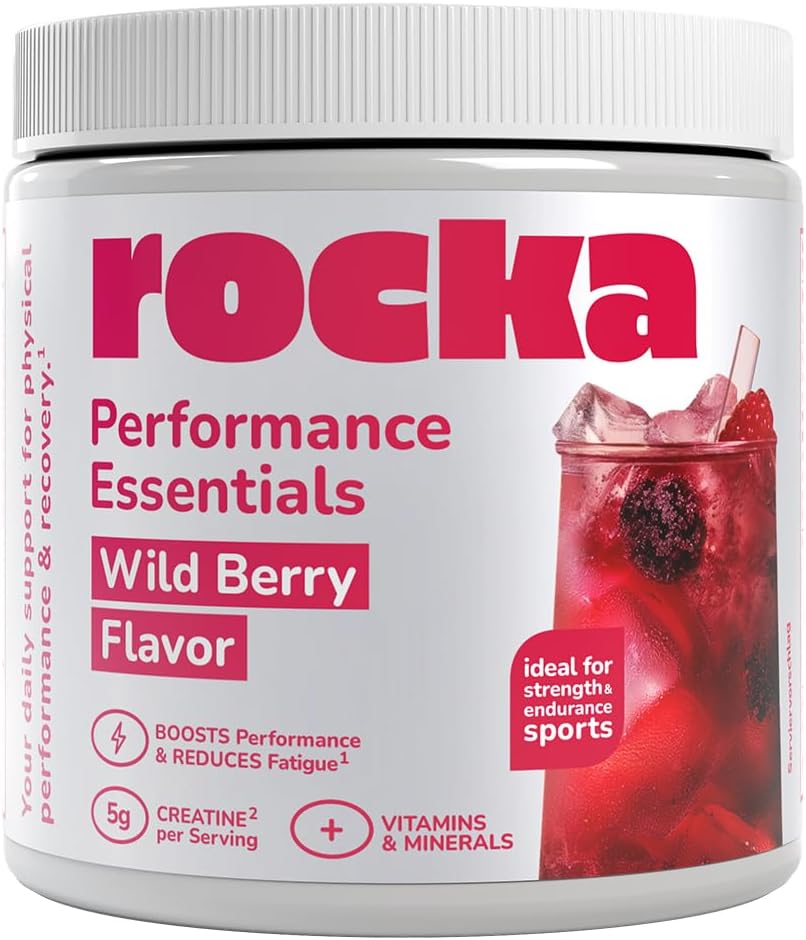 Magnesium Komplex mit B6 & Zink – Rocka Nutrition Performance Essentials Multi-Nutrient Mix with Creatine, Ashwagandha, Nitrate, Magnesium, Iron & Zinc, Vegan Performance & Recovery Supplement, 100% Flavour, 275 g (Wild Berry)