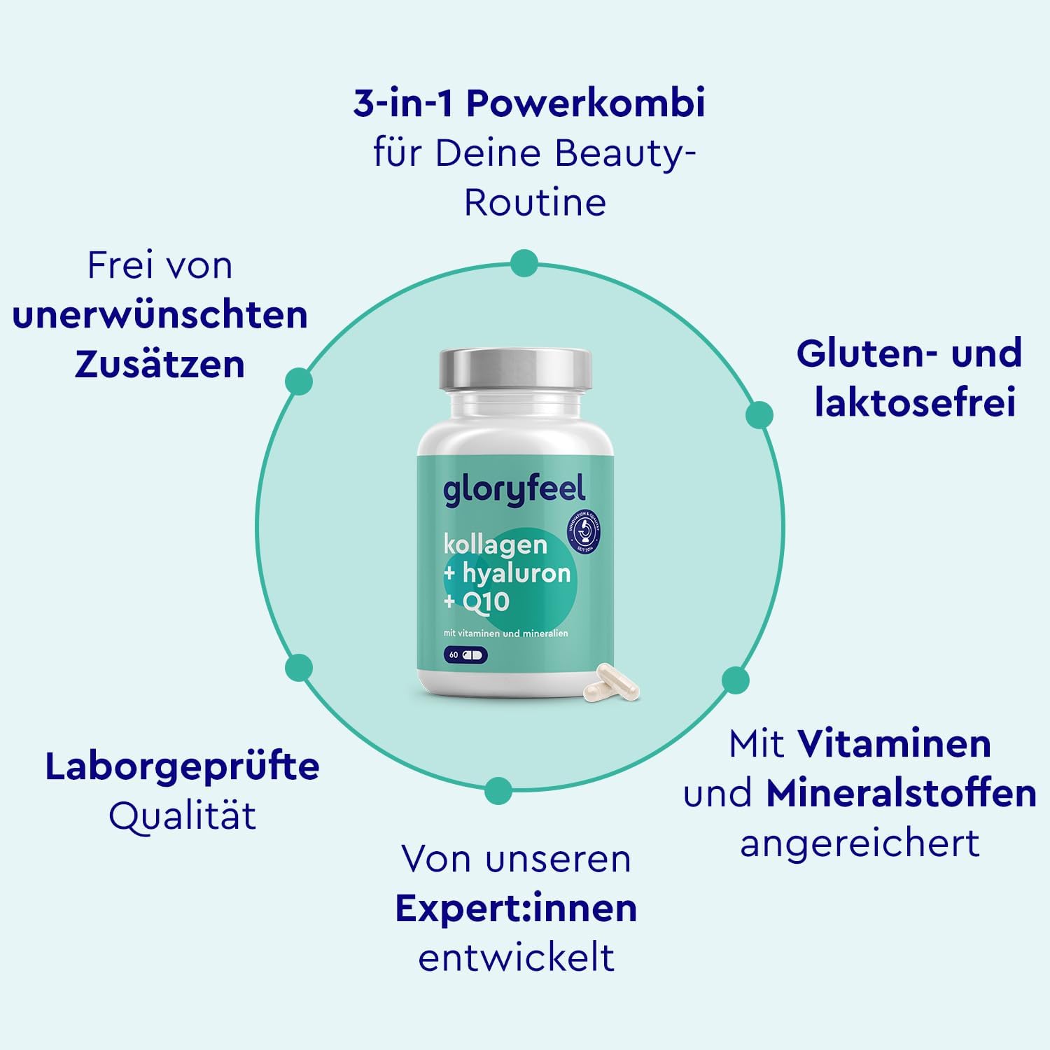 Magnesium Komplex mit B6 & Zink – Collagen, Coenzyme Q10 Hyaluronic Acid Premium: Marine Collagen, With Zinc, Magnesium, Vitamin B12, D3, A & C, 60 Capsules, Laboratory Tested, High Dose without Additives, Made in Germany – Bild 4