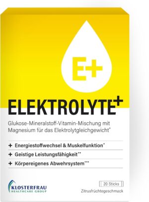 Magnesium Komplex mit B6 & Zink – ELEKTROLYTE+ | 20 Sticks | Supports Electrolyte Balance | With Magnesium, Zinc, B5, Potassium | Citrus Fruit Flavour | Vegan