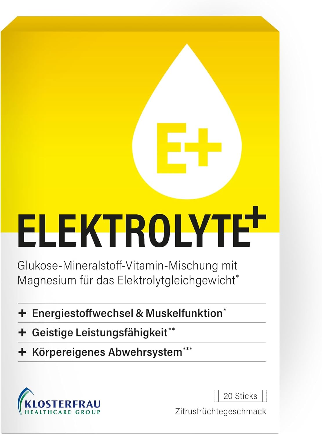 Magnesium Komplex mit B6 & Zink – ELEKTROLYTE+ | 20 Sticks | Supports Electrolyte Balance | With Magnesium, Zinc, B5, Potassium | Citrus Fruit Flavour | Vegan
