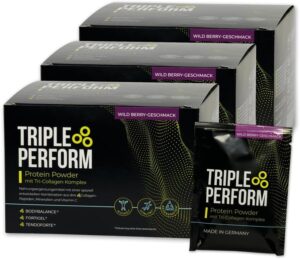 Magnesium Komplex mit B6 & Zink – Triple Perform® Collagen Powder Wild Berry (90 x 26 g) in Sachet | Protein Powder with Bioactive Tri-Collagen Complex | Collagen Peptides | Zinc, Magnesium, Vitamin C & Collagen Peptides
