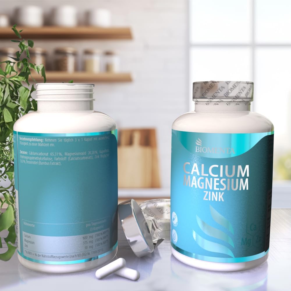 Magnesium Komplex mit B6 & Zink – Biomenta Calcium + Magnesium + Zinc - 180 Capsules - 2 Monthly Treatment – Bild 7