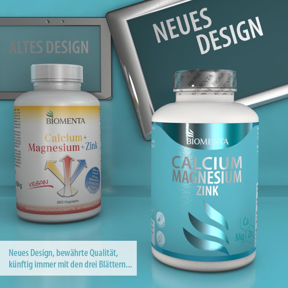Magnesium Komplex mit B6 & Zink – Biomenta Calcium + Magnesium + Zinc - 180 Capsules - 2 Monthly Treatment – Bild 2
