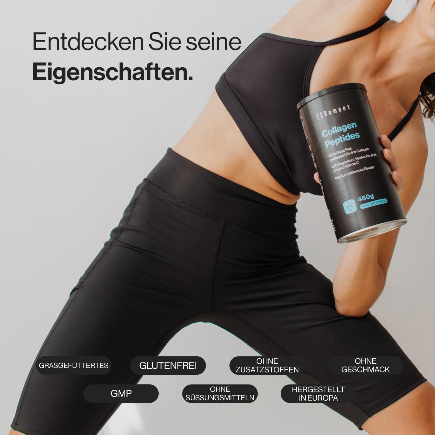 Magnesium Komplex mit B6 & Zink – Hydrolyzed Collagen Peptides from Pasture Cattle - with Magnesium, Hyaluronic Acid, Zinc and Vitamin C - Tasteless - High Solubility - 450 g – Bild 2