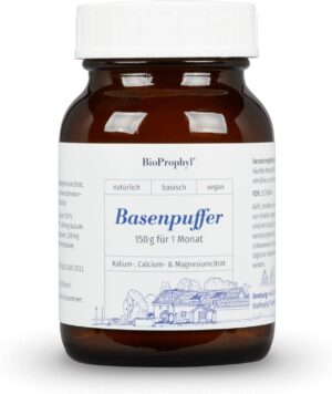 Magnesium Komplex mit B6 & Zink โ Base Buffer with Basic Minerals as Citrate - Calcium, Potassium, Magnesium and Zinc + Nettle and Dandelion Powder - 150 g Powder (30 Servings of 5g) - 100% Vegan
