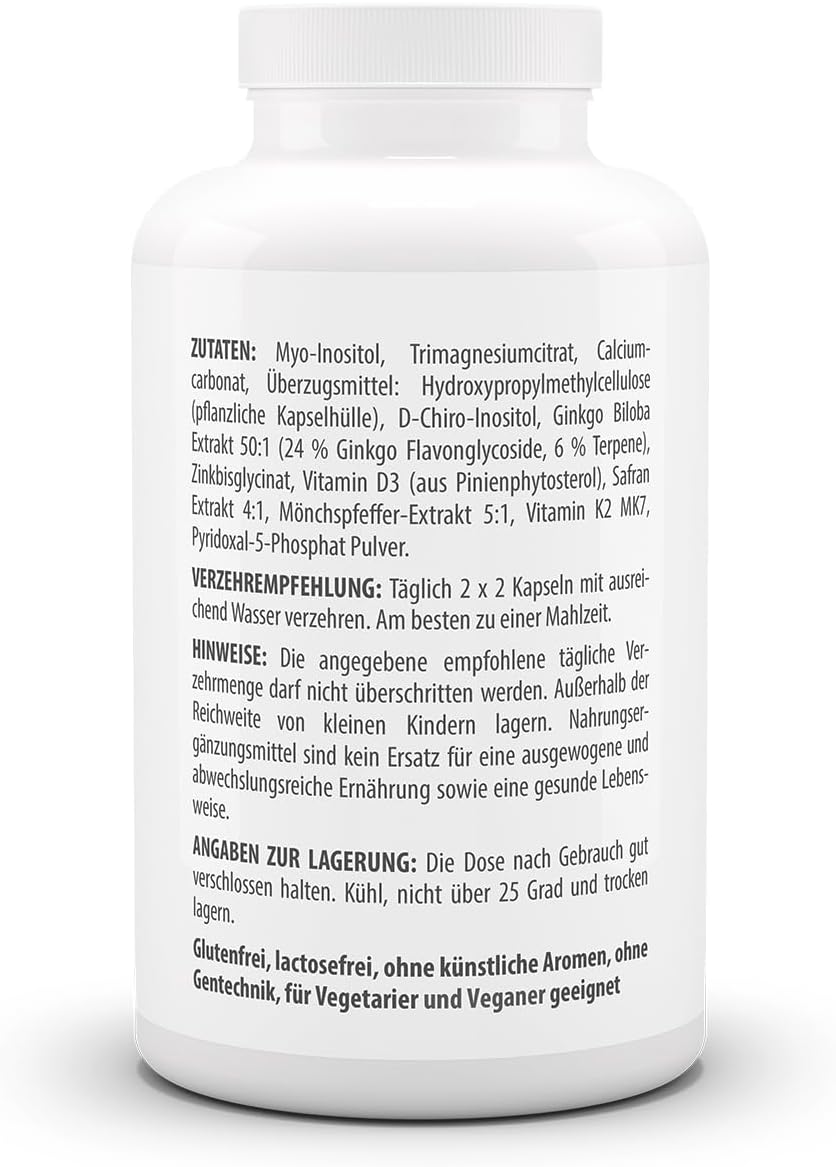 Magnesium Komplex mit B6 & Zink – vitaworld Inositol Complex for Women - 180 Vegan Capsules with Myo & D-Chiro-Inositol, Monk Pepper, Saffron, Ginkgo - with Vitamin B6, D3, K2, Zinc & Magnesium for Hormonal Balance & Cycle – Bild 3