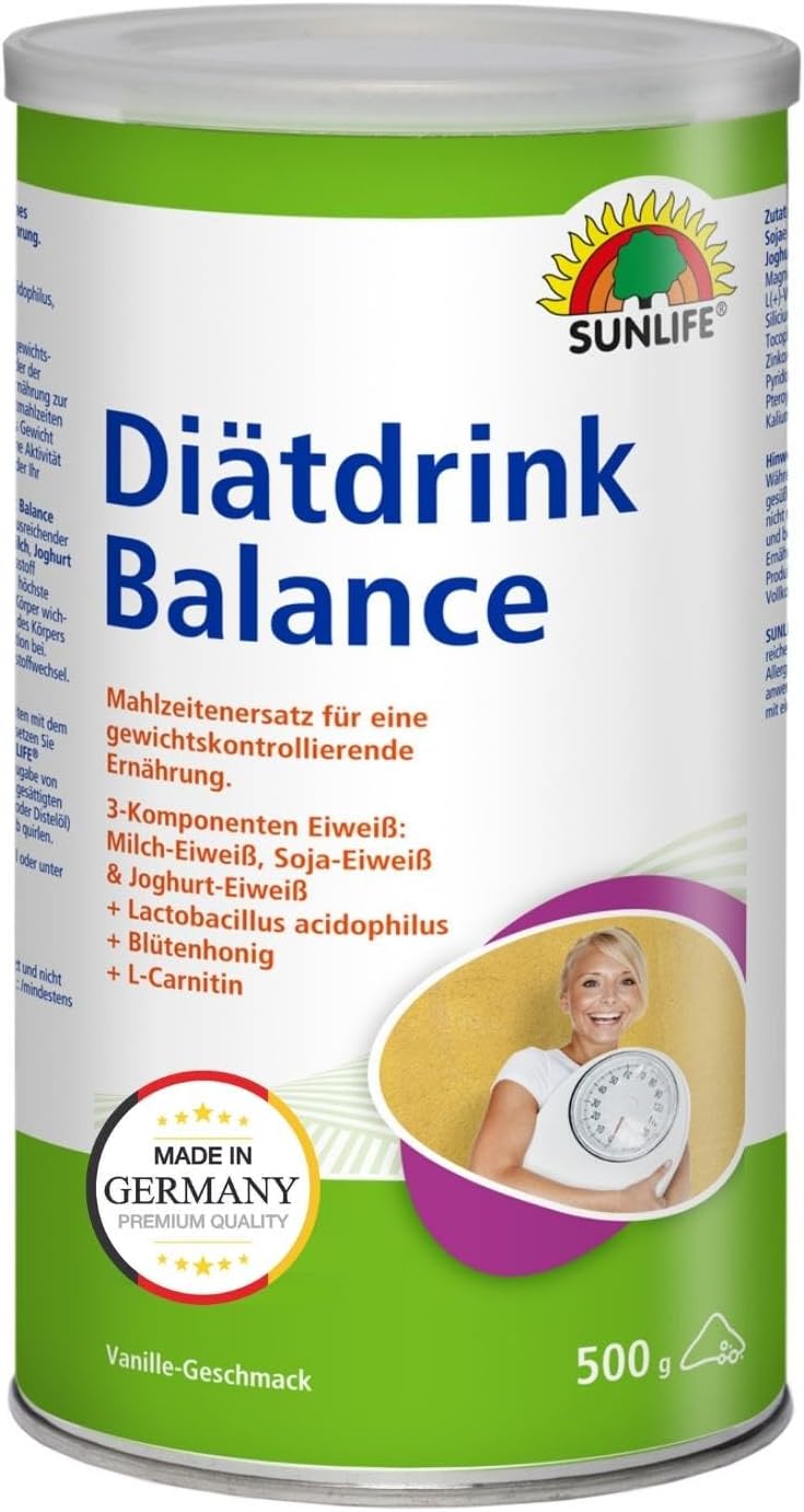 Magnesium Komplex mit B6 & Zink – SUNLIFE Drinking Meal Powder 1 x 500 g - Low-Calorie Meal Replacement with 3 Components Protein & L-Carnitine - Liquid Food Replaces up to 2 Main Meals - Protein Drink with Magnesium & Zinc