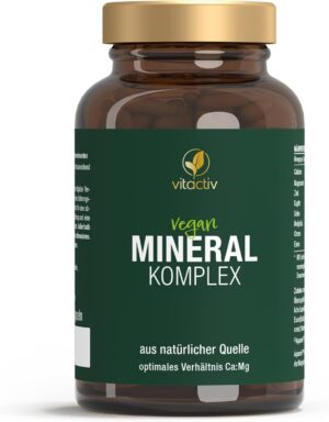 Magnesium Komplex mit B6 & Zink – VITACTIV Mineral Complex - Brand Raw Material Aquamin, Marines Calcium & Magnesium (2:1) - Basic Minerals & Trace Elements with Zinc for Acid-Base Metabolism - Vegan, High Dose, 120 Capsules