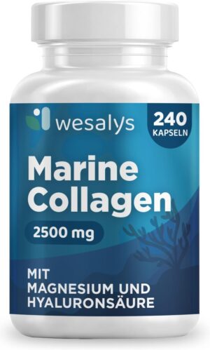 Magnesium Komplex mit B6 & Zink โ Collagen Capsules - 2500 mg Marine Collagen Hyaluronic Acid Complex, 240 Capsules High Dose, Enriched with Biotin, Coenzyme Q10, Zinc, Vitamin C, Vitamin A, Magnesium - Laboratory Tested Marine