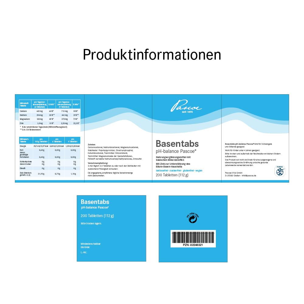 Magnesium Komplex mit B6 & Zink – Pascoe® Basentabs (pH Balance Tablets) for Maintaining Acid-Alkaline Balance / with Magnesium, Zinc and Calcium / 100% Vegan 200.00 – Bild 8