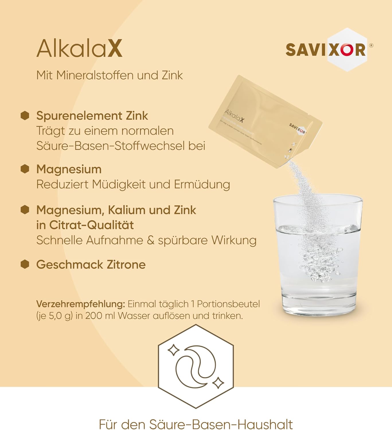 Magnesium Komplex mit B6 & Zink – AlkalaX Mineral Complex 10 x 5 g Vegan - With 3.5 mg Zinc, 250 mg Calcium, 250 mg Magnesium and 400 g Potassium, Zinc contributes to a normal acid-base metabolism – Bild 5