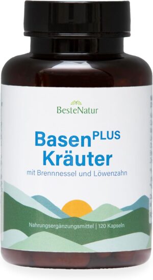Magnesium Komplex mit B6 & Zink โ Basen Plus Herbs, Base Capsules with Nettle and Dandelion, Potassium, Calcium, Magnesium and Zinc, for Acid-Alkaline Household, Vegan, Dietary Supplement