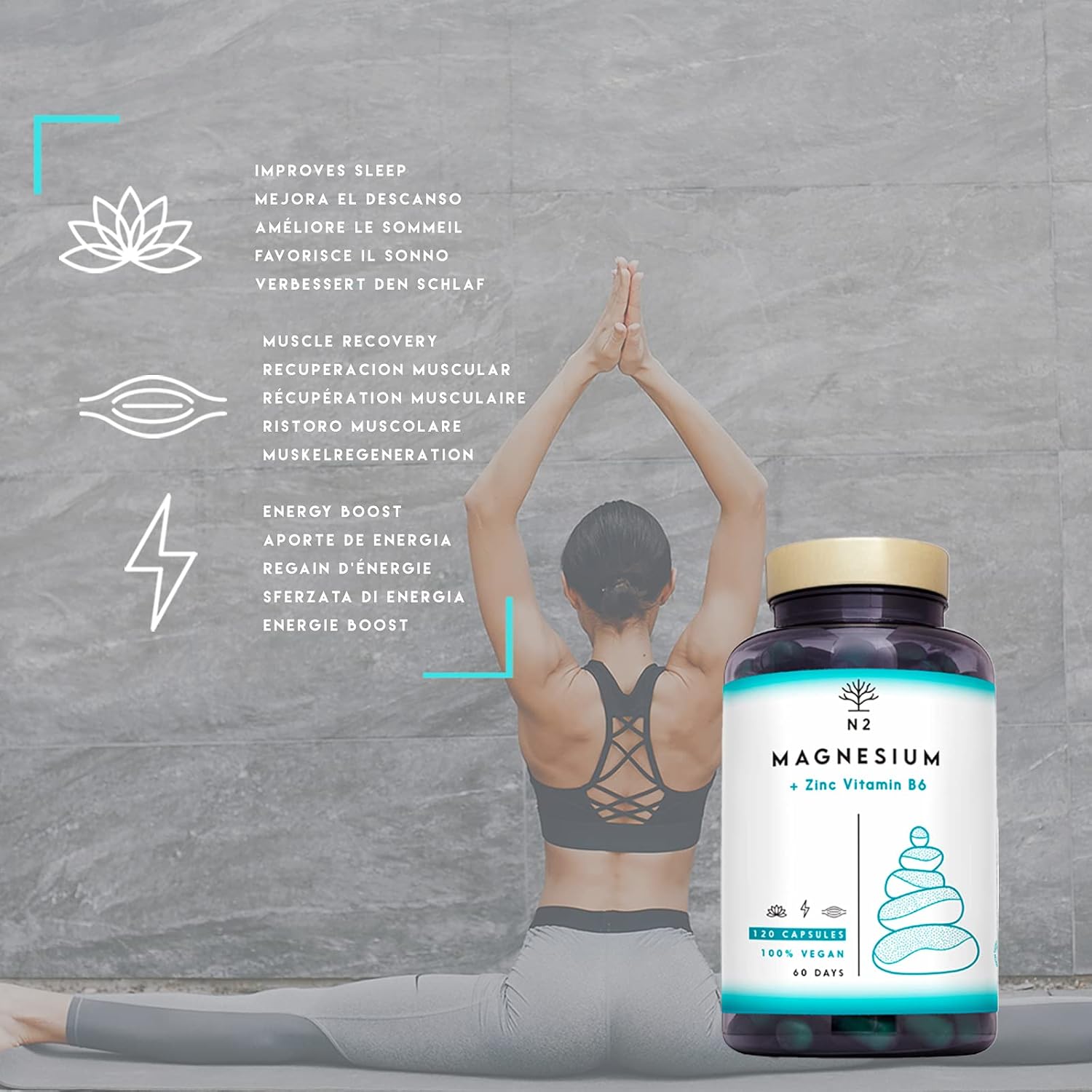 Magnesium Komplex mit B6 & Zink – Magnesium High Dose Capsules Zinc Vitamin B6 Complex | Muscle Function, Energy, Reduced Fatigue | Sleep Supplement | Highly Bioavailable. 120 Capsules. Vegan. EU N2 Natural Nutrition – Bild 2