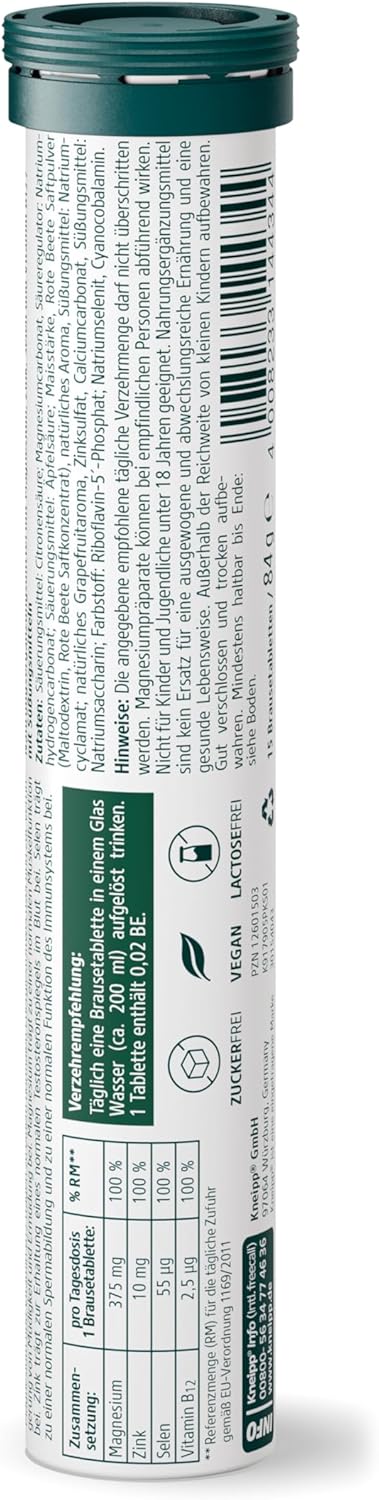 Magnesium Komplex mit B6 & Zink – Kneipp Effervescent Tablets Men's Minerals - Dietary Supplement with Magnesium, Selenium, Zinc and Vitamin B12-15 Pieces – Bild 2