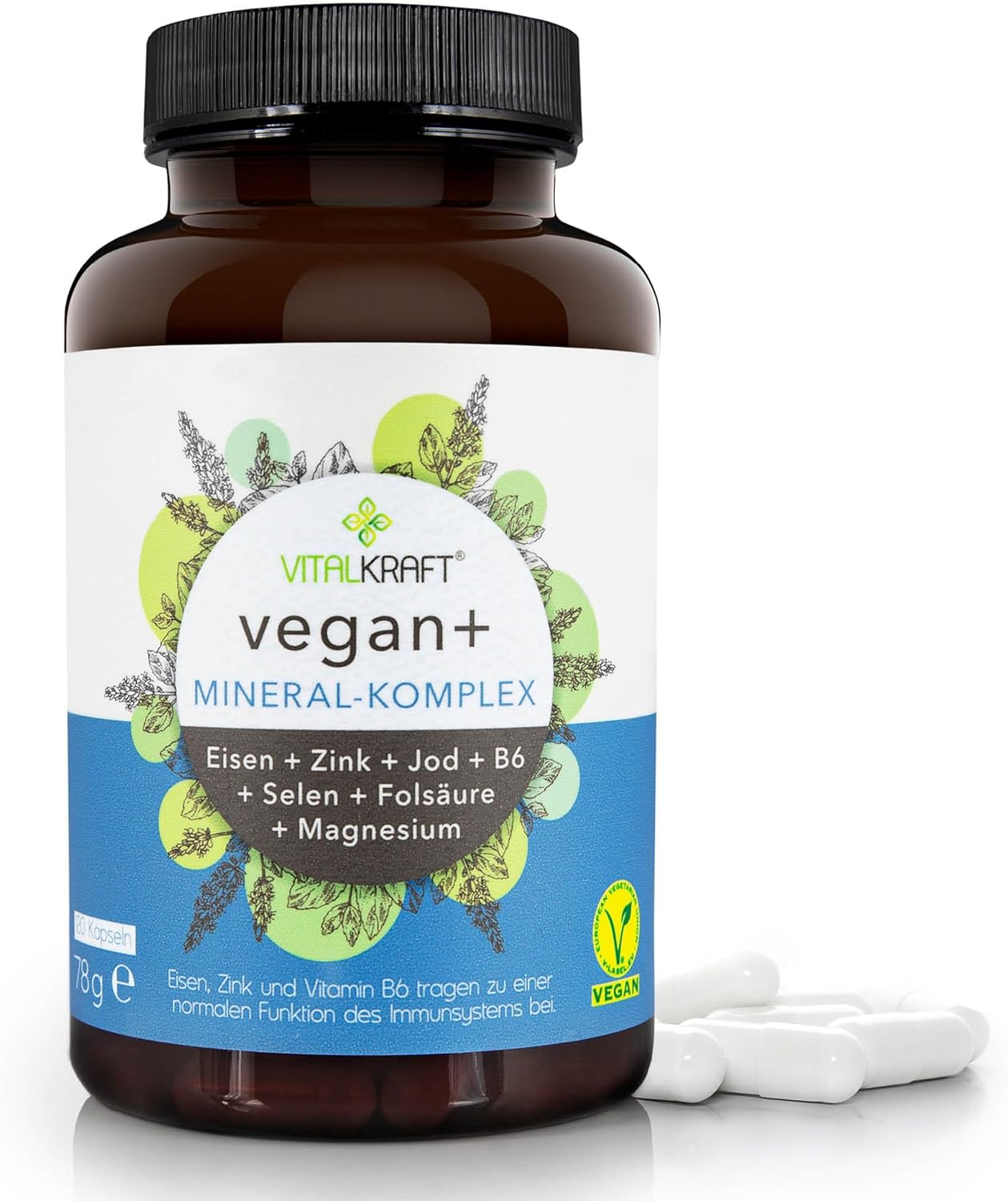 Magnesium Komplex mit B6 & Zink – Vegan+ Mineral Complex High Dose Capsules with Magnesium, Iron, Zinc, Iodine, Selenium, B6 and Folic Acid. Lactose-free and Gluten-Free Dietary Supplement