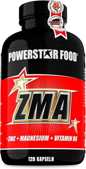Magnesium Komplex mit B6 & Zink – Powerstar 120 ZMA Capsules High Dose 25 mg Zinc per Capsule with Magnesium & Vitamin B6 Laboratory Tested Pharmaceutical Quality Made in Germany Vegan One Tin is Enough for About 6 Months