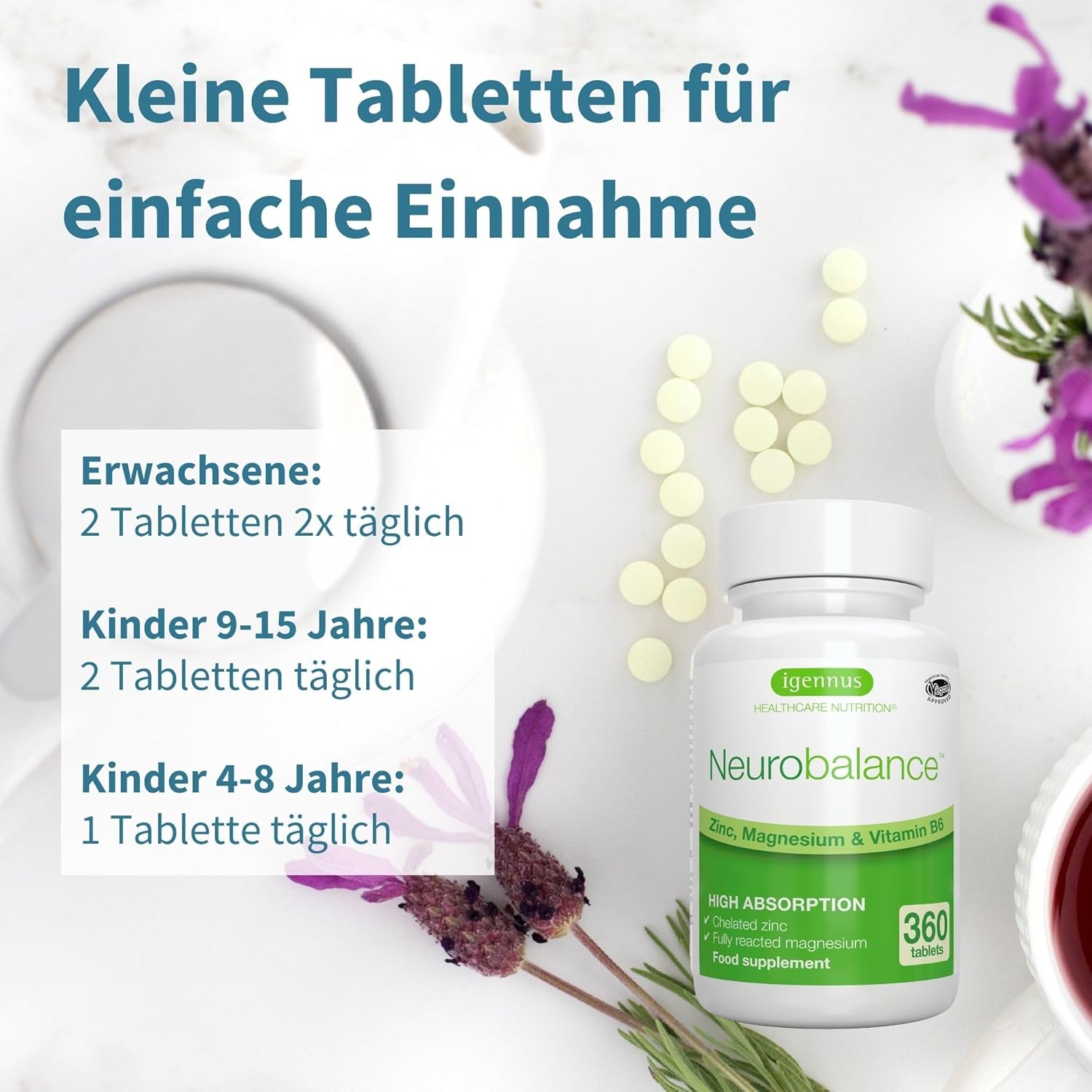 Magnesium Komplex mit B6 & Zink – Neurobalance ZMB6 Tablets, High Dose, with Zinc, Vitamin B6 and Magnesium, Vegan, 360 Tablets – Bild 4