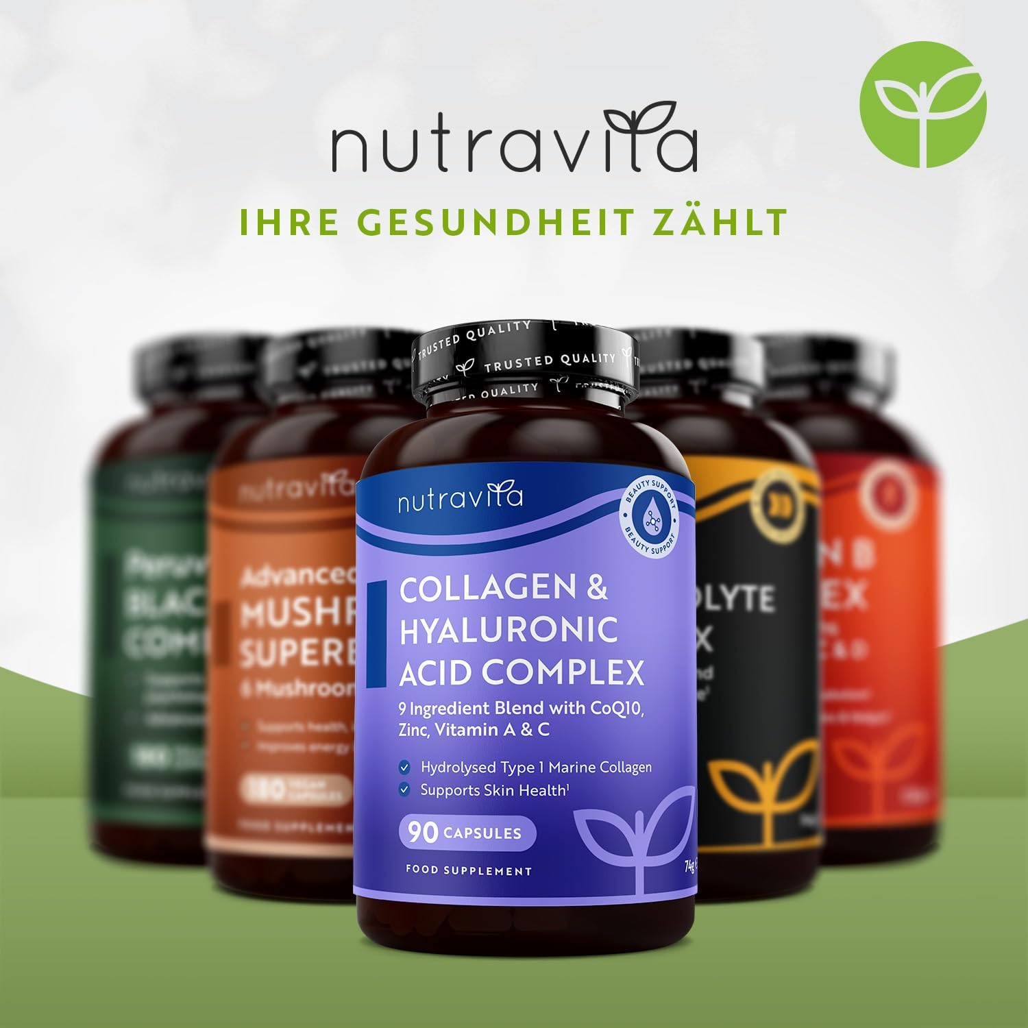 Magnesium Komplex mit B6 & Zink – Collagen Complex with Marine Collagen, Magnesium, Vitamin D, C, B12, A, Q10 & Zinc - 90 Hyaluronic Capsules High Dose for 3 Months - Nutravita – Bild 6