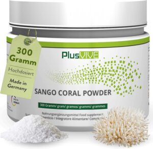 Magnesium 600 mg – PlusVive Sango Coral Powder High Dose 300 g I Pure Powder from Sango Sea Coral I With Calcium & Magnesium in a Ratio 2:1 I Dietary Supplement Vegan & Laboratory Tested