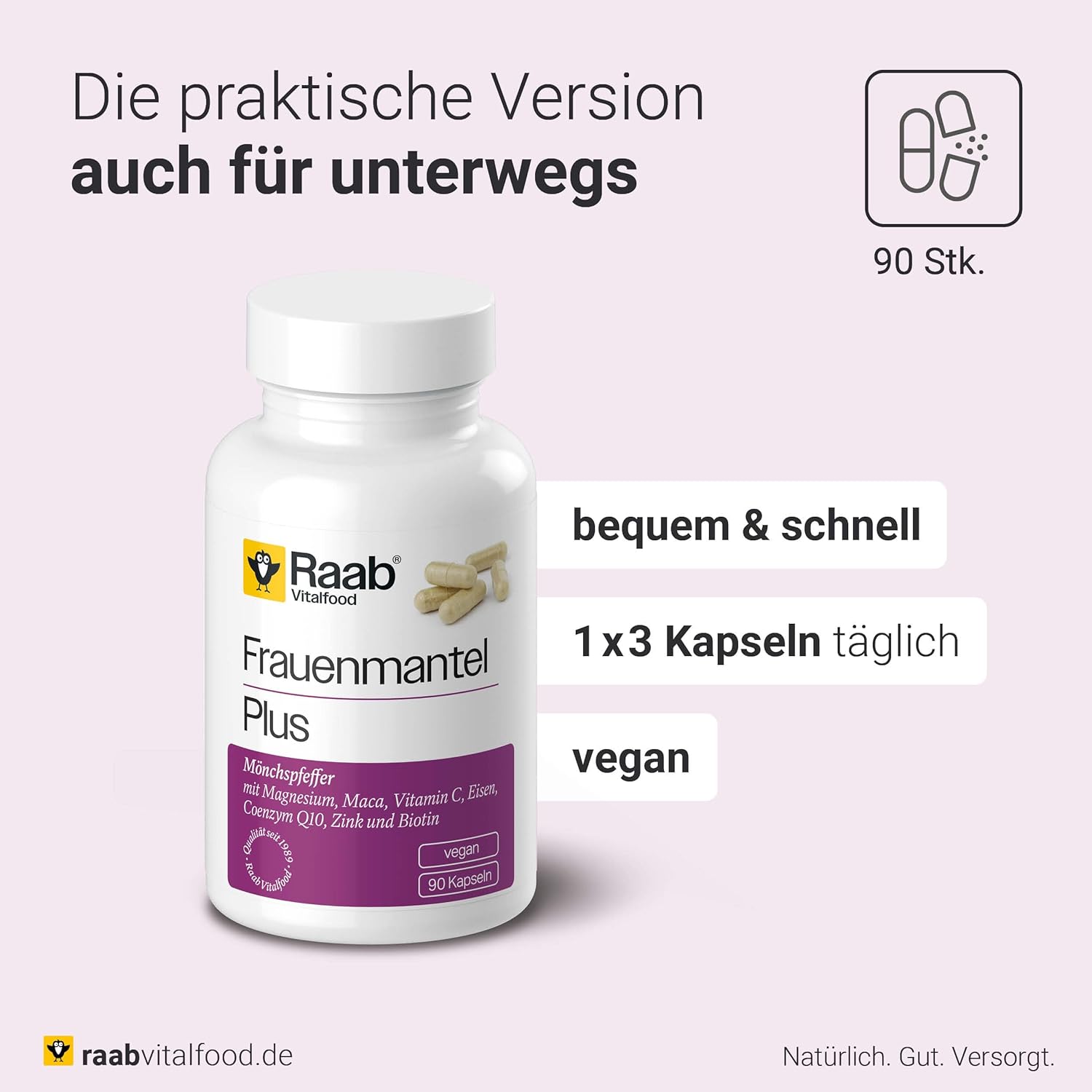 Magnesium Komplex mit B6 & Zink – Raab Vitalfood® Frauenmantel Complex Capsules (Pack of 90) - Complex with Women's Coat and Monk Pepper Extract, Maca and Vitamins (Biotin, Vitamin C), with Iron, Zinc and Magnesium – Bild 5