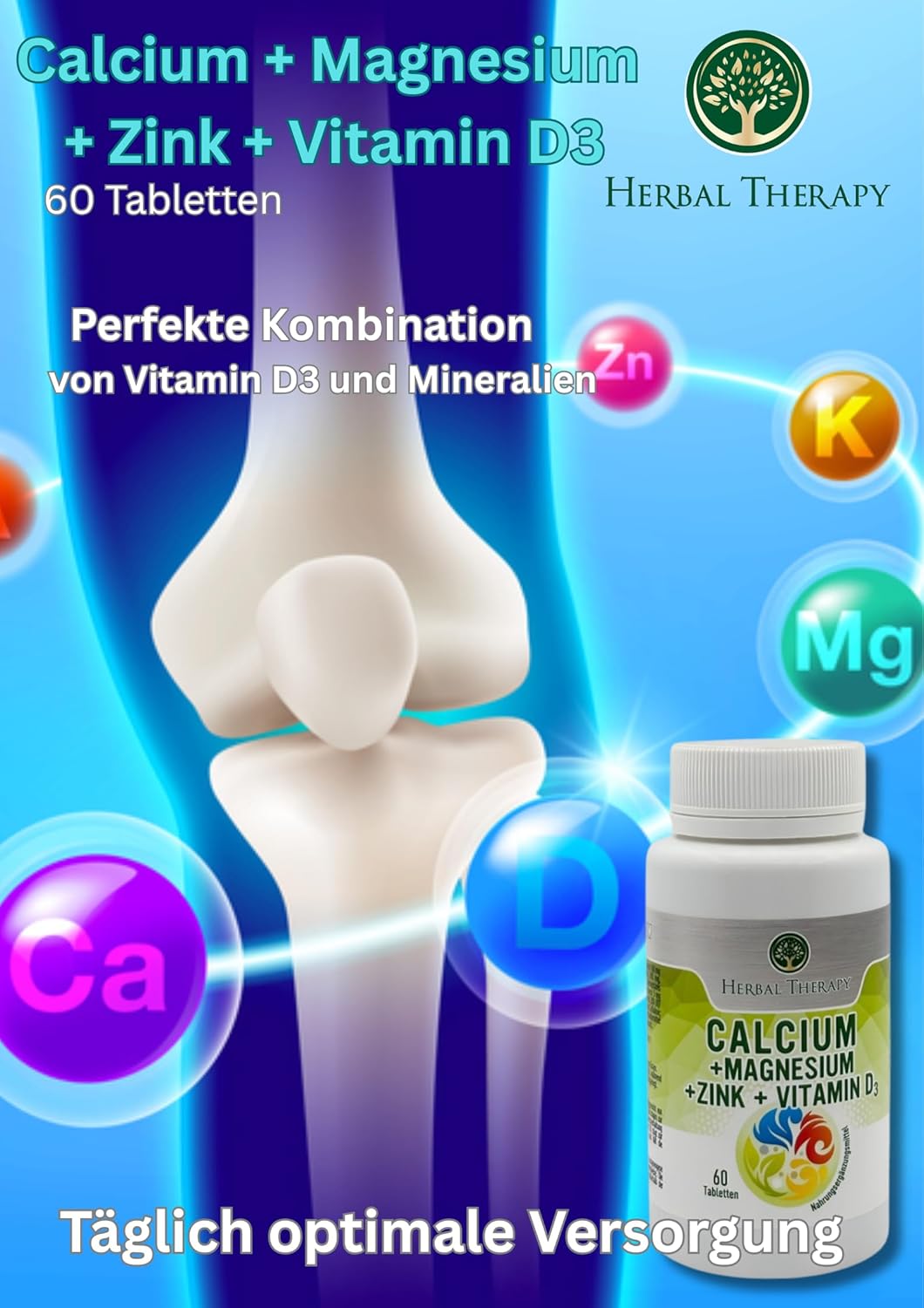 Magnesium Komplex mit B6 & Zink – Calcium + Magnesium + Zinc + Vitamin D3 Dietary Supplement, 60 Tablets – Bild 4