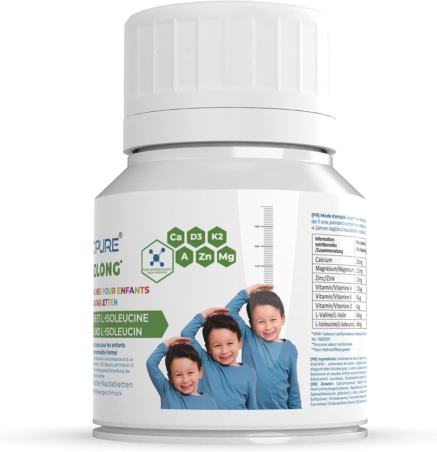 Magnesium Komplex mit B6 & Zink – OsseoLong® Chewable Tablets: Unique Combination: Branched Chain Amino Acids (BCAAs), Calcium, Vitamin D3, Zinc and Magnesium for Bone Development