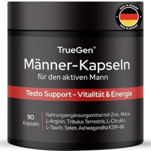 Magnesium Komplex mit B6 & Zink โ Men's Capsules - 90 Vegan Capsules with L-Arginine, Maca, Tribulus, Ashwagandha, Citrulline, Zinc, Selenium, Vitamin D & Magnesium - For Vitality & Wellbeing