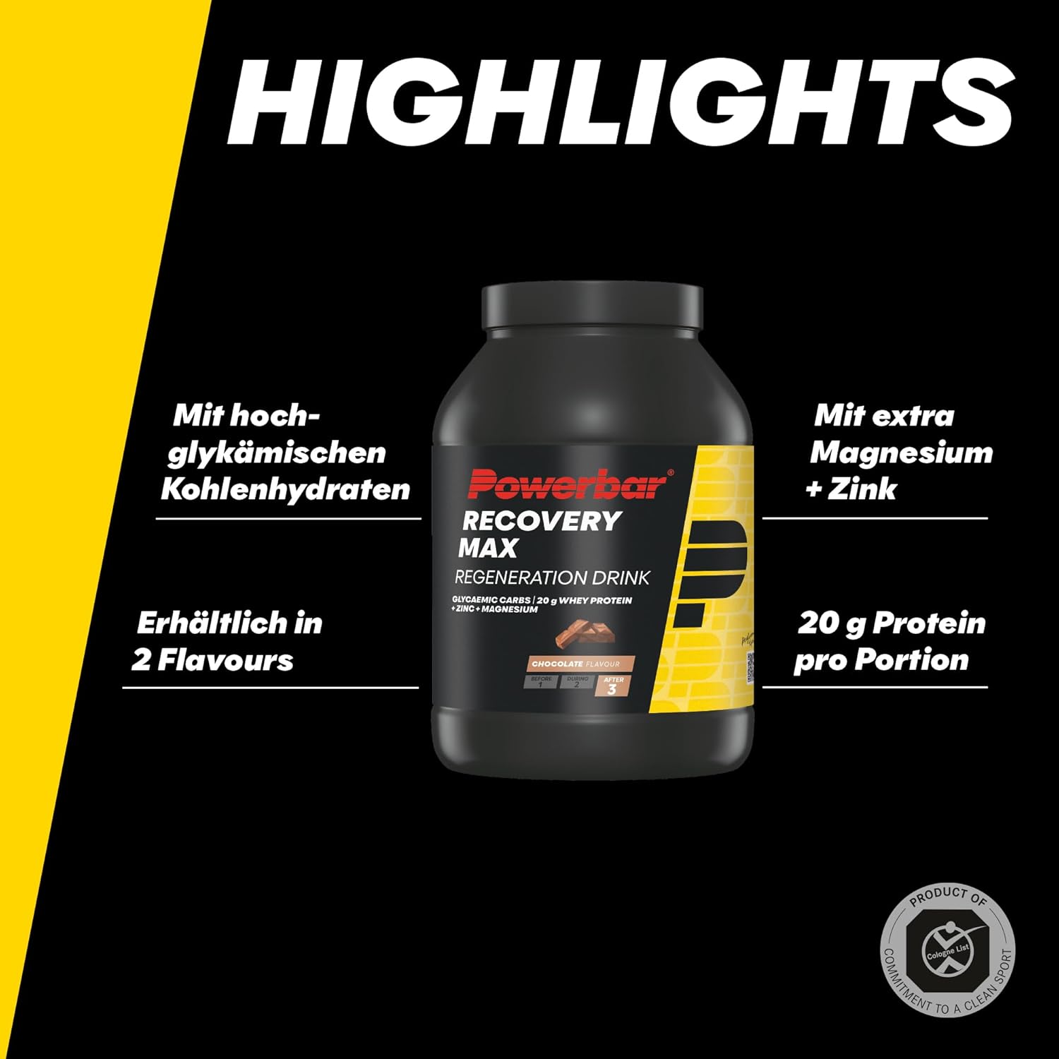 Magnesium Komplex mit B6 & Zink – Powerbar - Recovery Max - Chocolate - 1144g - Regenerating Whey Drink with Carbohydrates, Magnesium & Zinc – Bild 3
