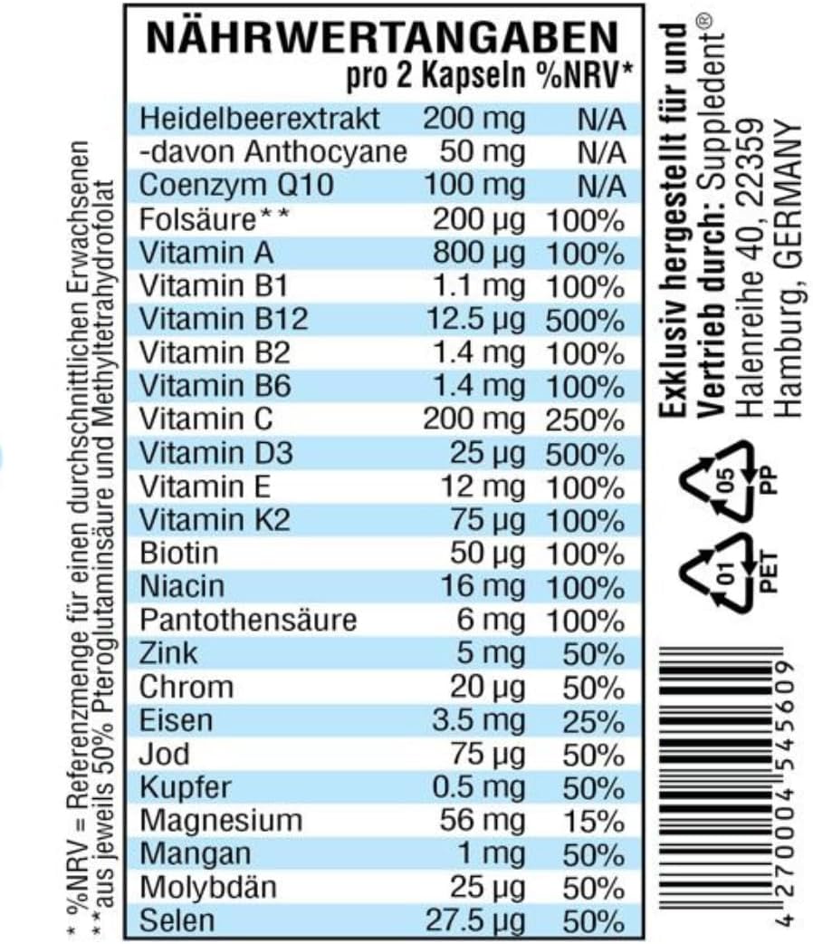 Magnesium Komplex mit B6 & Zink – Dailydent Multivitamin Complex for Healthy Teeth & Gums with Vitamin A, B1, B2, B6, B12, C, D3, E, K2, Folic Acid, Zinc, Magnesium, Iron, Selenium, Q10 & More - 60 Capsules (30 Day Supply) – Bild 8