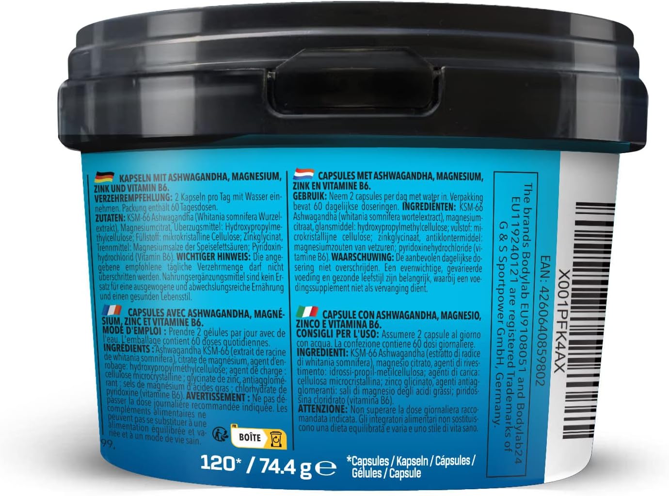 Magnesium Komplex mit B6 & Zink – Bodylab24 Ashwagandha Capsules, Pack of 120, Finely Ground Ashwagandha Powder Enriched with Magnesium, Zinc and Vitamin B6, 100% Vegan – Bild 2