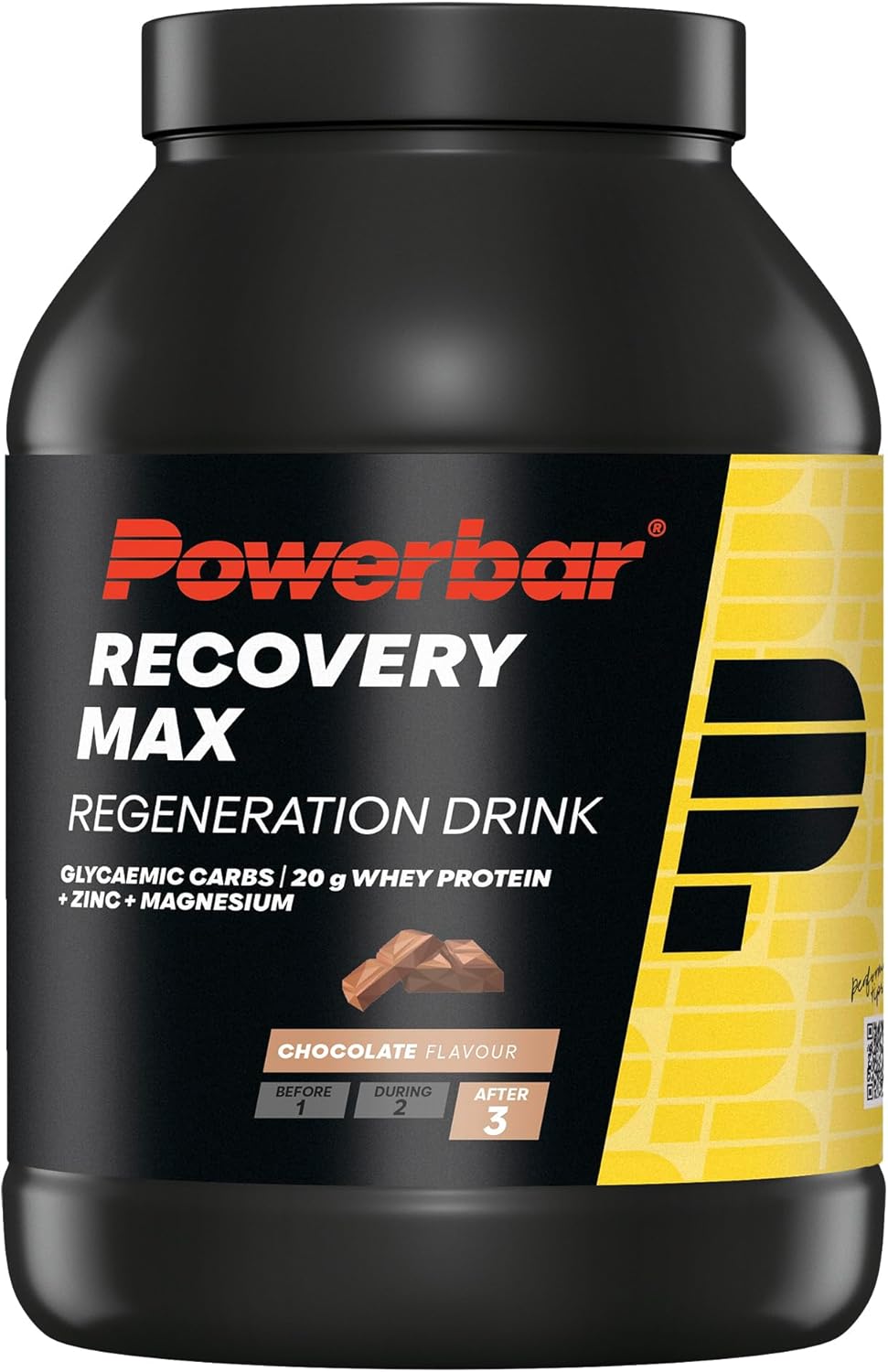 Magnesium Komplex mit B6 & Zink – Powerbar - Recovery Max - Chocolate - 1144g - Regenerating Whey Drink with Carbohydrates, Magnesium & Zinc
