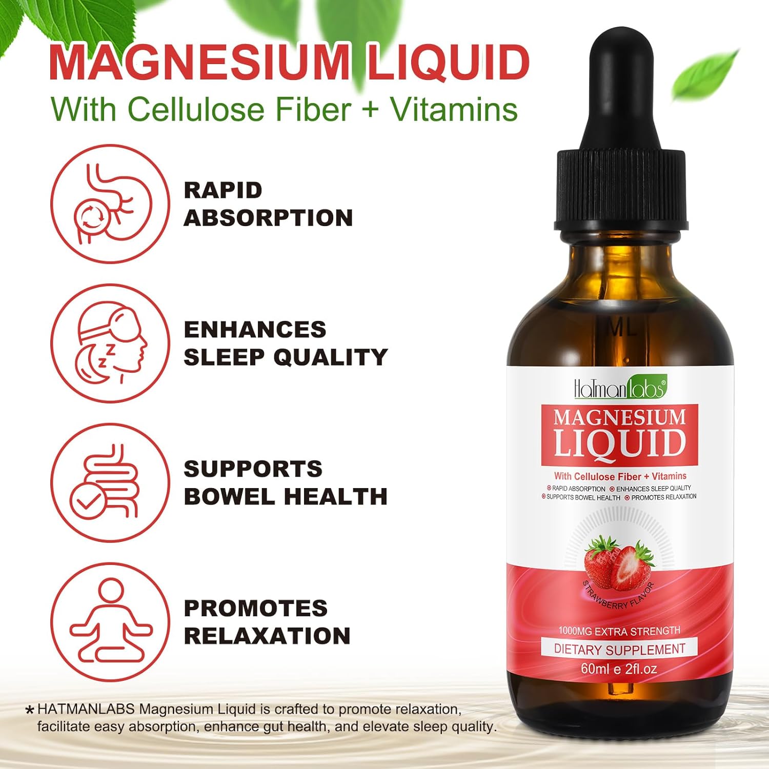 Magnesium Komplex mit B6 & Zink – Magnesium Glycinate Supplements Drops for Women & Men, Liquid Magnesium Complex with Cellulose Fibre, Bromelain, Vitamins and Zinc, Strawberry Flavour, 60 ml – Bild 2